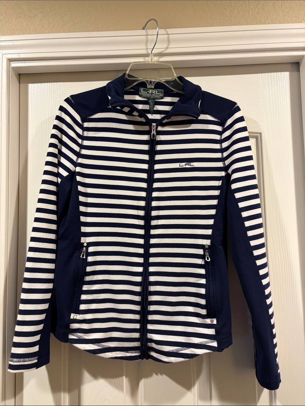 Lauren Ralph Lauren Navy & White Striped Full‑Zip Utility Jacket